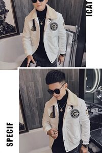 冬季社会小伙翻领羊羔毛机车飞行服棉衣痞帅外套 M1195-P128控165图片