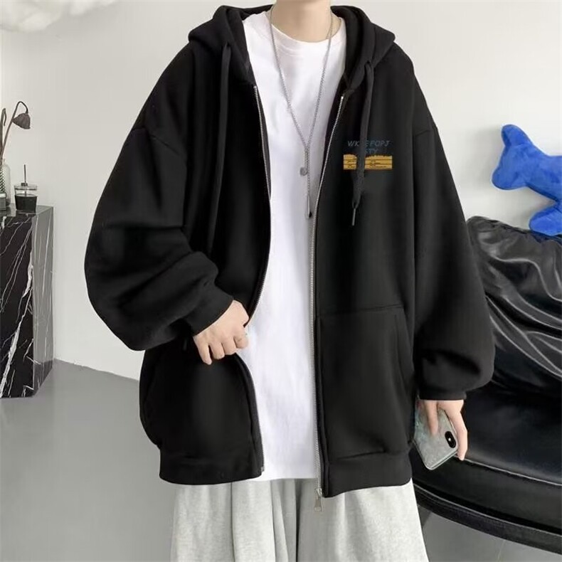 T487-P27 2025秋季重磅男款灰色帽衫春秋男生带帽拉链外套连帽图片