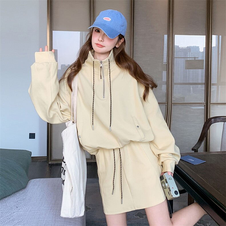 黄色超好看时尚卫衣套装裙女春季2025新款设计感休闲半身裙两件套图片