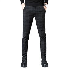 男士休闲裤春季韩版潮流修身小脚弹力格子长裤商务直筒9150，男装休闲裤，电商A318