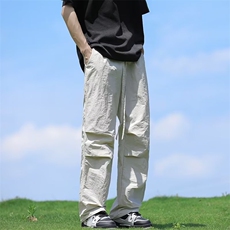 防晒冰丝速干裤子男夏季降落伞薄款宽松直筒高街潮牌工装休闲长裤，男装休闲裤，四季星座218-1