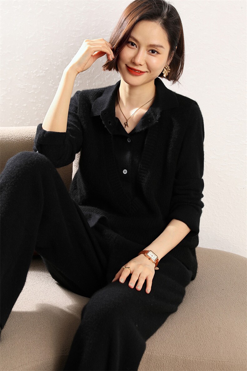 秋冬新款女翻领外搭纯色韩版毛衣外套显瘦羊绒开衫,女装羊绒衫,五色羊羊绒