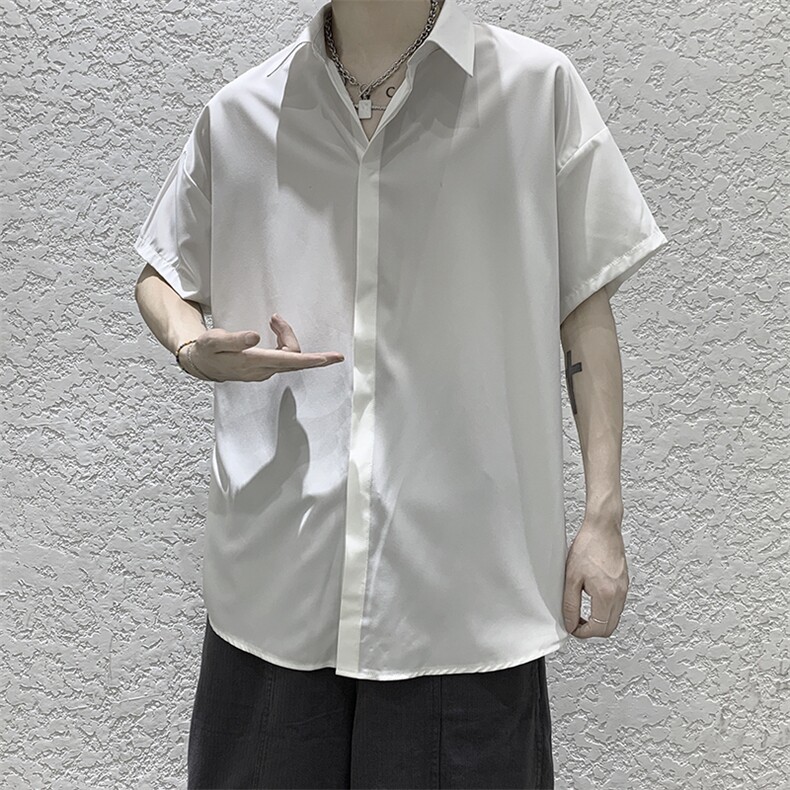 CS2009夏季垂感短袖衬衫男雪纺暗门襟衬衣,男装衬衫,星座507