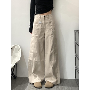 美式工装牛仔裤男女秋新款高腰宽松垂感直筒阔腿休闲裤AM2505 P47图片