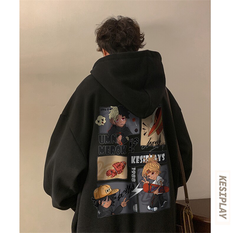 HDT1497-TP55 控价78  冬季新款重磅加绒美式ins潮流印花卫衣男图片