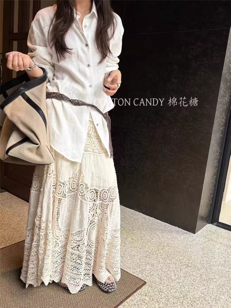 2025时尚百搭简约重工钩花半裙,女装半身裙,湘姗