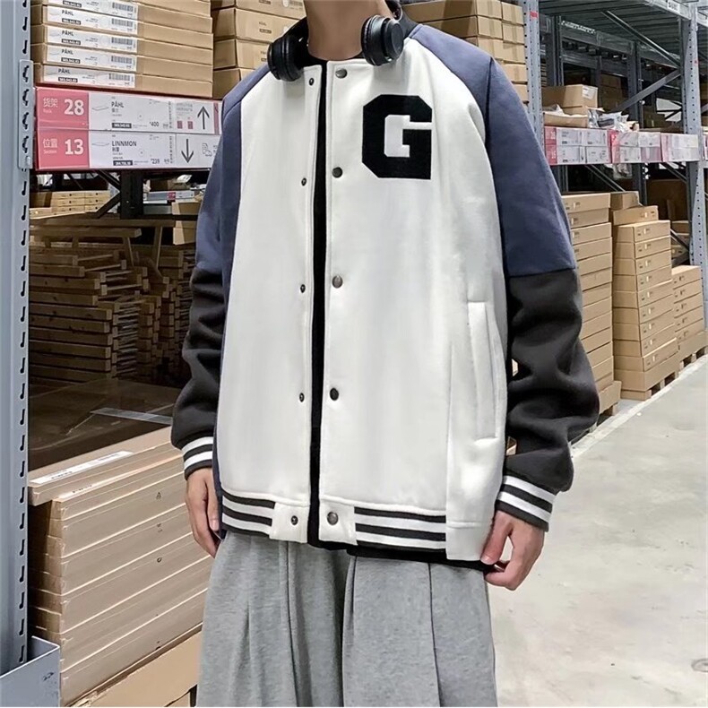 秋冬季拼色上衣棒球服夹克男宽松加绒百搭学生外套J624-P50,男装夹克,星座1109-3