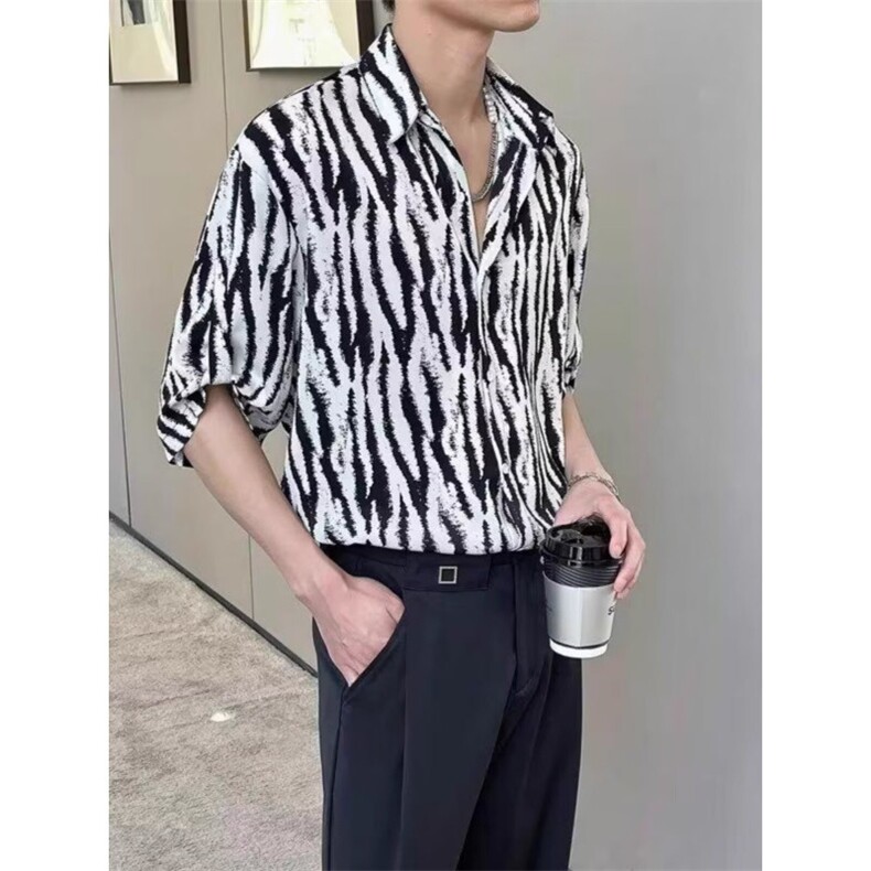 1506/QC650/P34复古衬衫男夏装港风设计感趣味新款男装上衣外穿,男装衬衫,星座1506