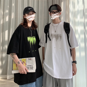 情侣装夏装2021新款韩版字母印花短袖T恤女宽松上衣潮D87 P30女类图片