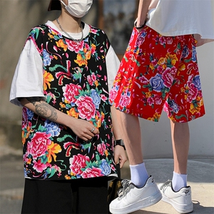 TZ04东北大花坎肩无袖背心马甲短裤套装大码风民族特色汉服潮图片