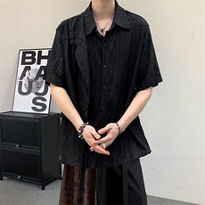 夏季民族服装复古小众提花镂空肌理男女新中式绑带设计短袖衬衫，男装衬衫，星座909