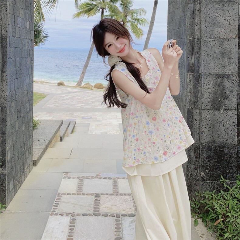 独特碎花背心套装裙女2025新款夏日多巴胺穿搭减龄半身裙两件套,女装套装/套裙,2D078