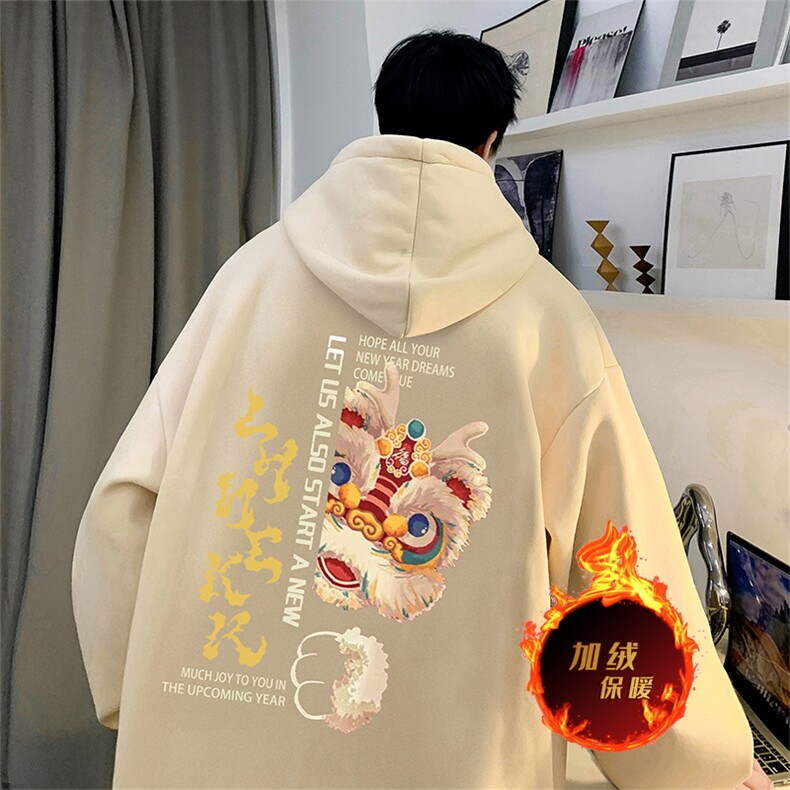 龙年卫衣冬季美式加绒加厚连帽卫衣外套DL1760常规特P35加绒特40,男装卫衣,电商A486