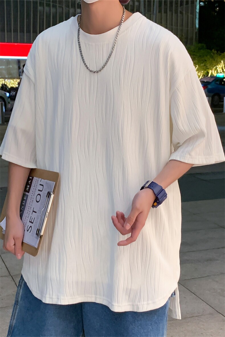 T6058/P35高品质港风垂感冰丝短袖T恤男装潮宽松克莱因蓝上衣控48,男装T恤,电商A141