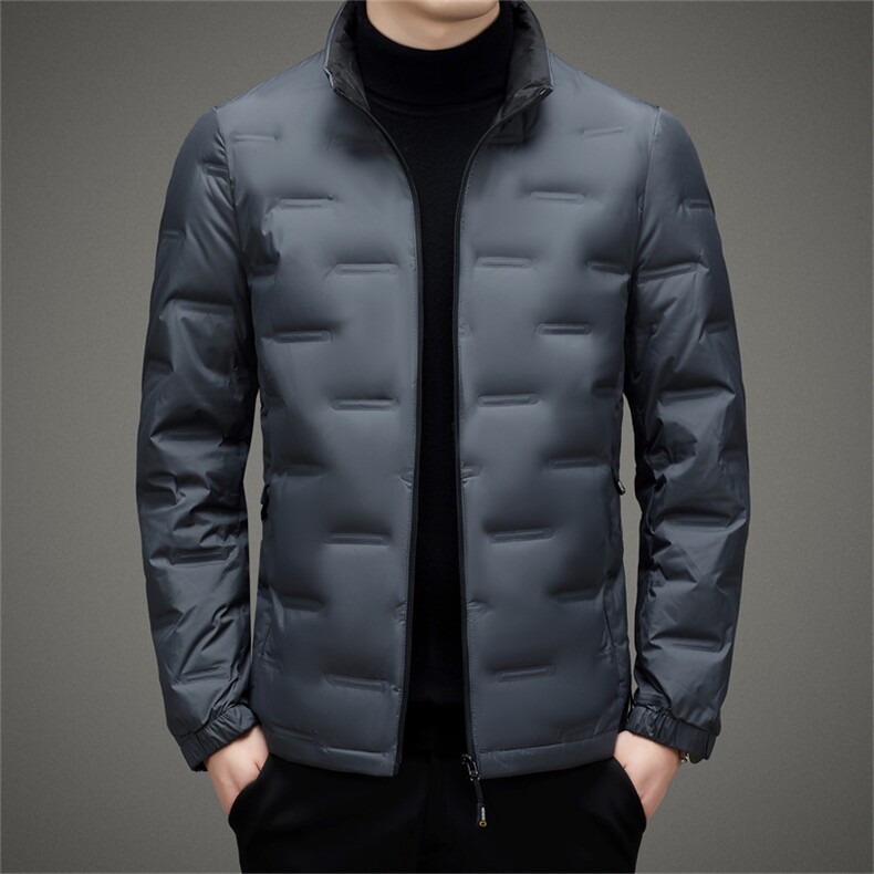 冬季新款男士立领宽松休闲羽绒服中年厚款保暖灰羽绒服男装外套,男装羽绒服,电商B212（原钱塘6029）