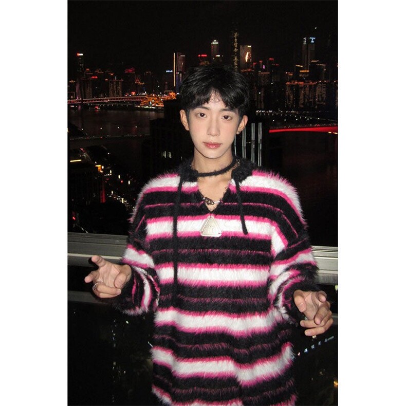 【有货】DMY9537-P60美式复古撞色条纹毛衣外套男潮高级感针织衫,男装针织衫/毛衣,星座603-2