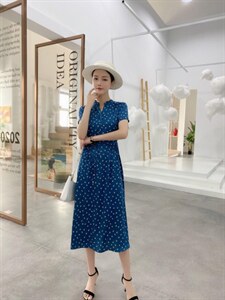 【现货】夏季新款 碎花修身显瘦香云纱连衣裙图片