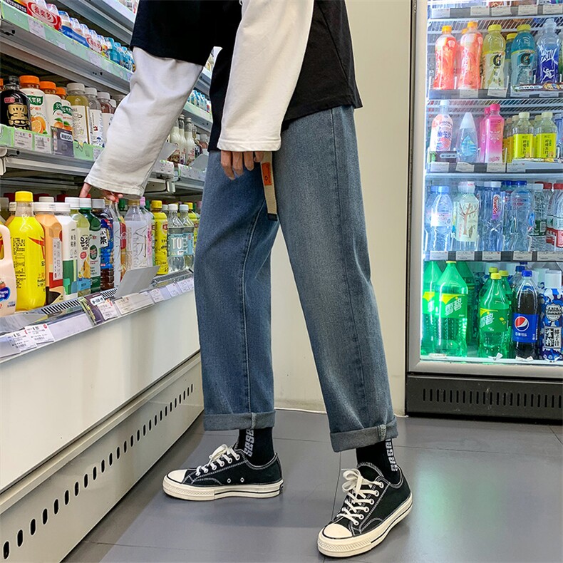 送腰带牛仔裤男春秋潮流2025新款宽松直筒九分裤子青少年休闲长裤,男装牛仔裤,电商A080