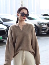 秋冬新款纯色V领套头羊毛衫女装宽松舒适打底外穿毛衣，女装羊毛衫，思途羊绒