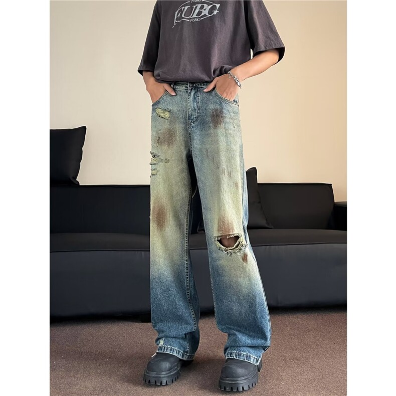 高街牛仔裤男士韩版潮流破洞帅气2024夏季新款ins长裤RK1697-P49，男装牛仔裤，星座412-2