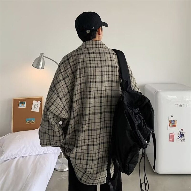 C125-P282025新款情侣休闲长袖衬衫黑白格子衬衣日系春秋季,男装T恤,电商B323A