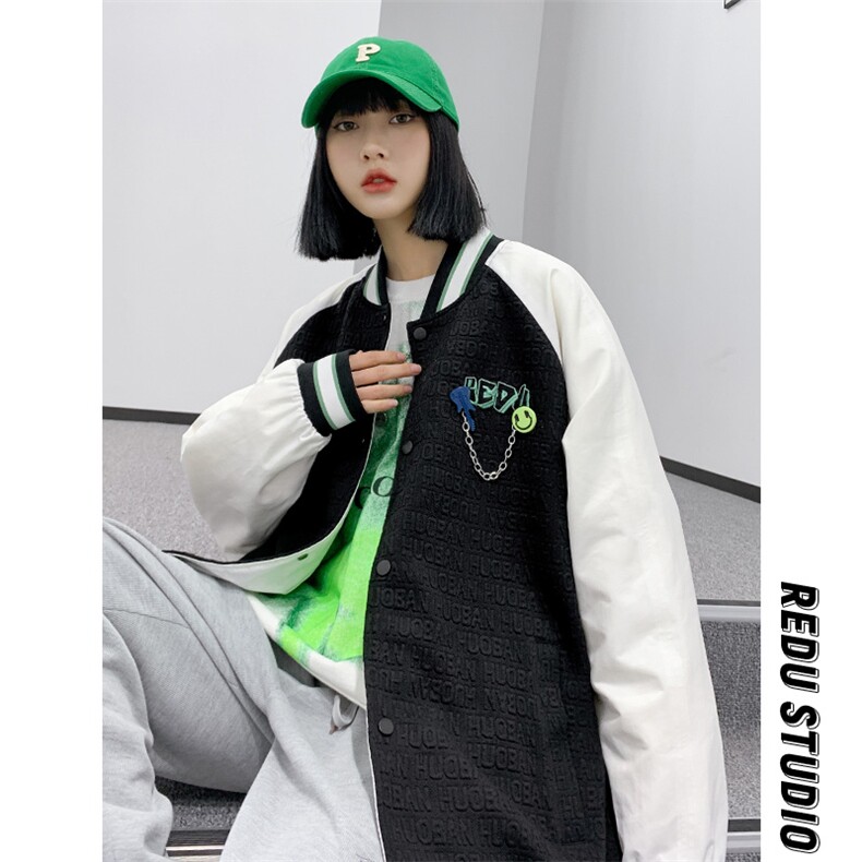 秋装新款简约夹克棒球服男女同款中性风情侣款刺绣外套 8013-P95图片