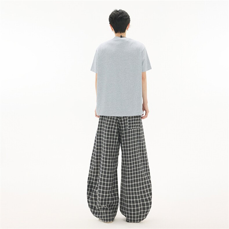 美式格纹设计休闲裤男女高街宽松慵懒风阔腿拖地长裤YD9030-P65,男装休闲裤,星座509