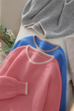 儿童圆领羊毛针织衫中大童拼色保暖套头毛衣女童针织打底衫，童装毛衣，初丹羊绒童装