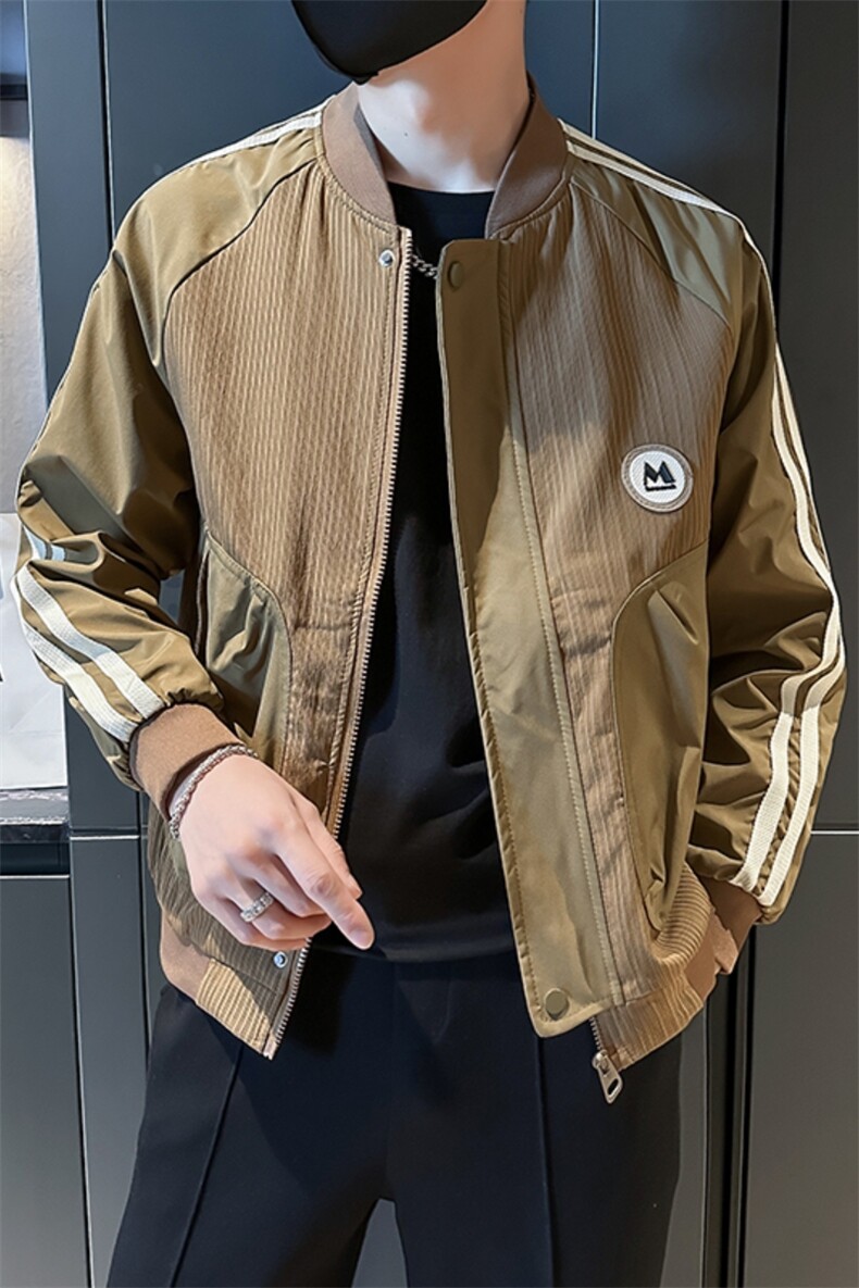 棒球领夹克男士春秋新款侧边条纹轻奢上衣潮牌痞帅气外套JK08-P98,男装夹克,电商D323（原B261）