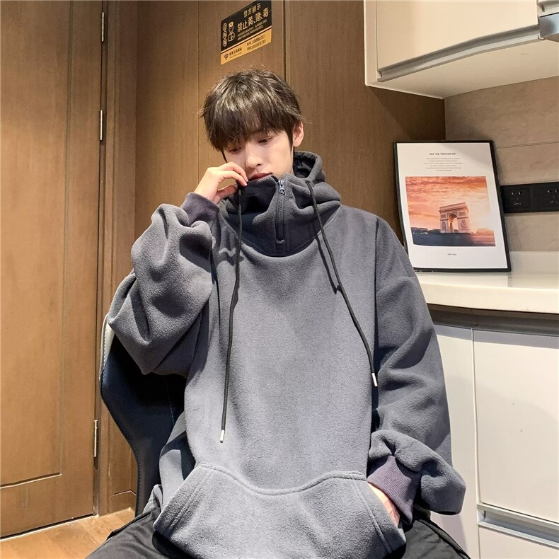 日系复古半拉链连帽卫衣男袋鼠兜新款休闲外套上衣WY77-p52，女装短外套，星座601-2