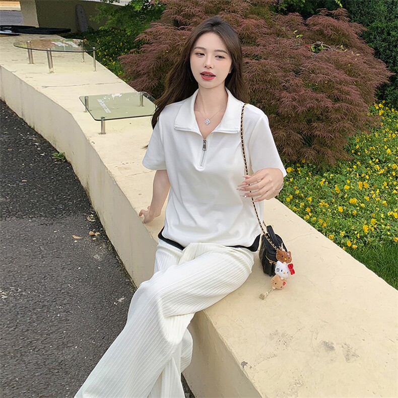 时尚半拉链撞色针织衫显瘦百搭修身毛衣,针织衫/毛衣,鑫慧