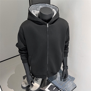 双拉链短款连帽开衫卫衣外套男春秋潮牌男生穿搭重磅美式情侣帽衫图片