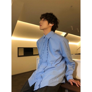 【有货】cleanfit天蓝色褶皱衬衫男设计感高级衬衣CS917LL-特P45图片