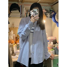 DD318P28美式复古蓝条纹衬衫，男装衬衫，电商B323A
