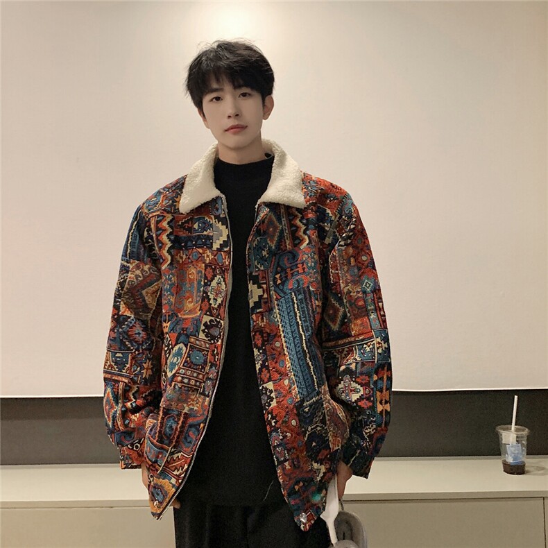 复古潮民族风撞色棉衣冬装藏族风绒毛加厚外套887P125，男装棉衣，电商A458A