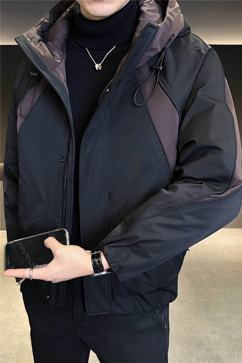 M-3XLB3532559P220黑色2025连帽冬季男士拼接羽绒服加厚外套,男装羽绒服,电商B353