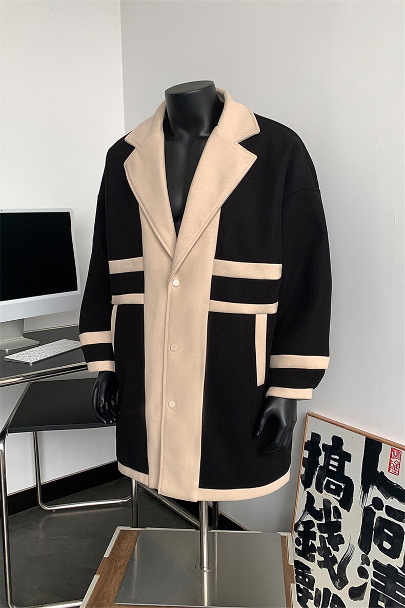 中长款男装呢料呢子风衣24冬季撞色毛呢大衣XZ514-2-F528-P135,男装风衣,星座514-2(原B239)