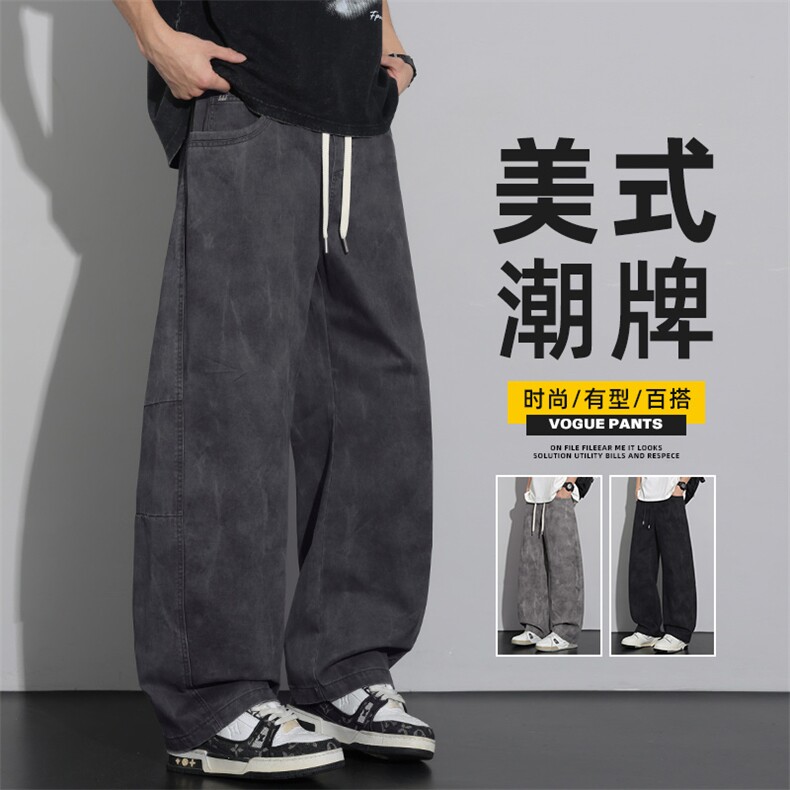 春季纯棉弯刀工装裤男士新款宽松直筒松紧腰休闲裤子男Z2588-P55,男装工装外套,星座509