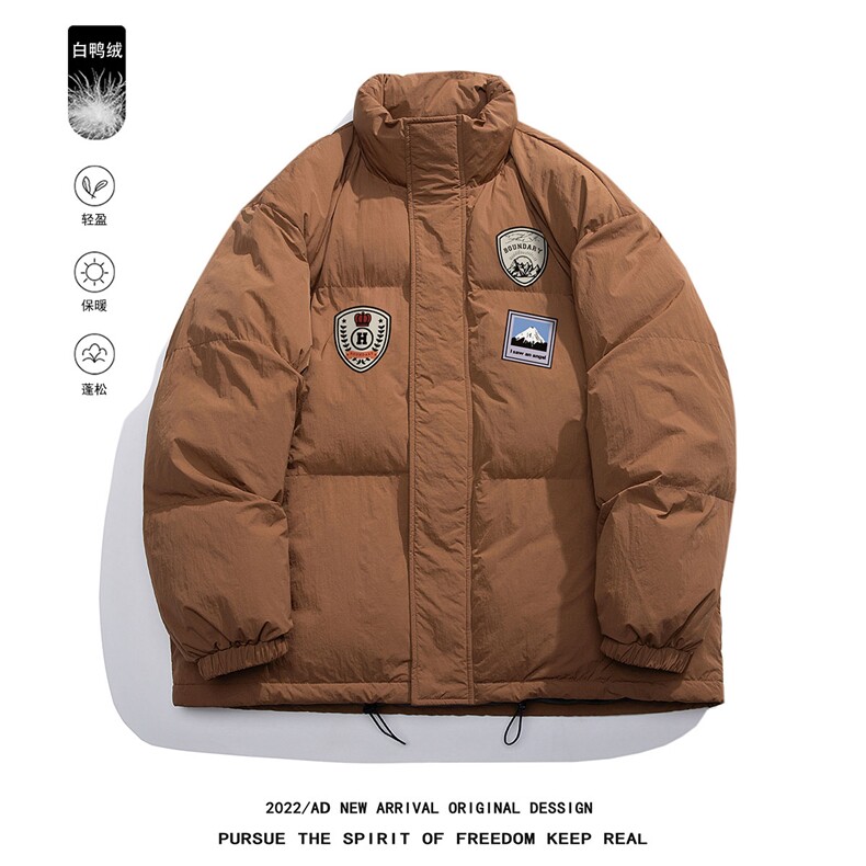 白鸭绒白底22冬季潮牌印花加厚立领棉衣YR189P195控258图片