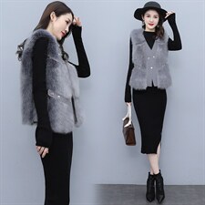 芷墨2021新款冬季时尚拼接短款皮草马甲气质韩版保暖无袖洋气坎肩，女装皮草，芷墨服饰