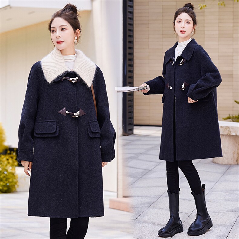 现货2023手工双面羊毛大衣女秋冬新款中长款时尚宽松外套，女装双面呢大衣，仟媚宠