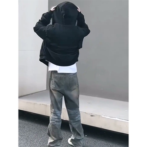 现货高品质美式高街冬季重磅硬挺短款座山雕毛领棉衣男女加厚外套,冬天羽绒服正确的搭配图片