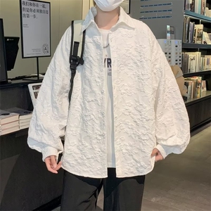 春秋高级感衬衫男士韩版潮流设计感浮雕压花衬衣外套 W3824-P40图片