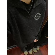 复古运动学院风毛衣男女春秋季宽松慵懒翻领针织衫外套M892，男装针织衫/毛衣，星座1116A（原606A-3）