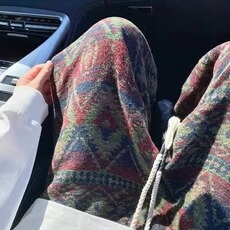 复古民族风针织裤子男款秋季垂感直筒卫裤美式复古脏脏阔腿休闲裤，男装休闲裤，星座506A