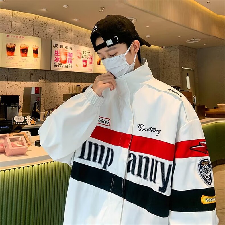 情侣装美式复古机车服外套男春秋季款刺绣小众超火潮夹克W201,男装夹克,星座1116A-1（原606A）