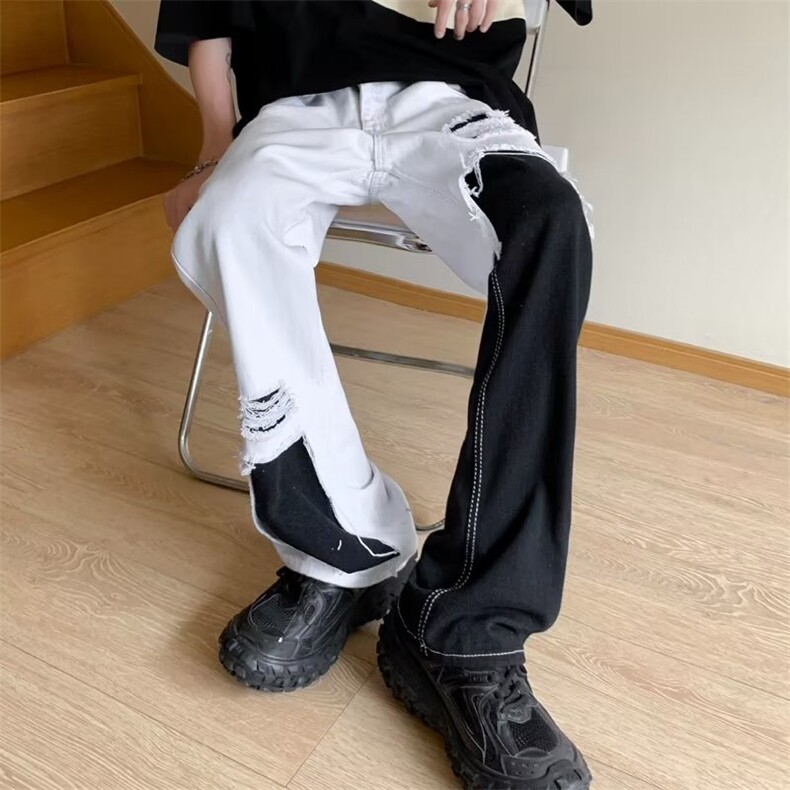 美式复古个性破洞牛仔裤男款高街暗黑牛仔裤P58,男装牛仔裤,星座1116-2