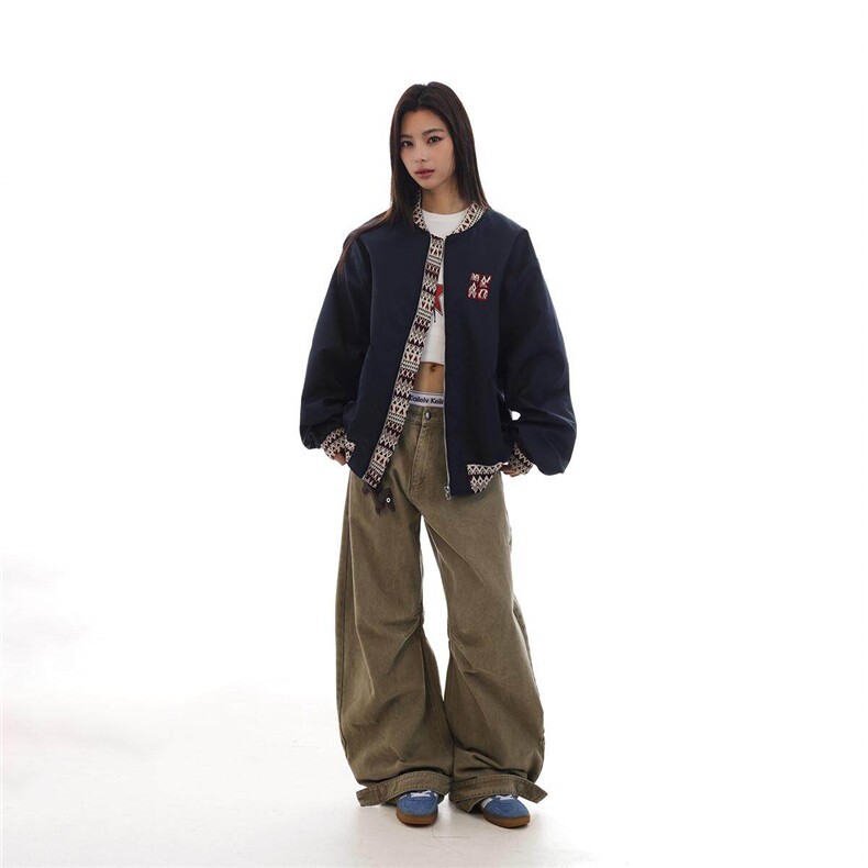 美式复古民族风夹克外套情侣潮牌高级感提花拼接情侣棒球服JK3004,男装夹克,电商D315