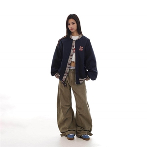 美式复古民族风夹克外套情侣潮牌高级感提花拼接情侣棒球服JK3004图片