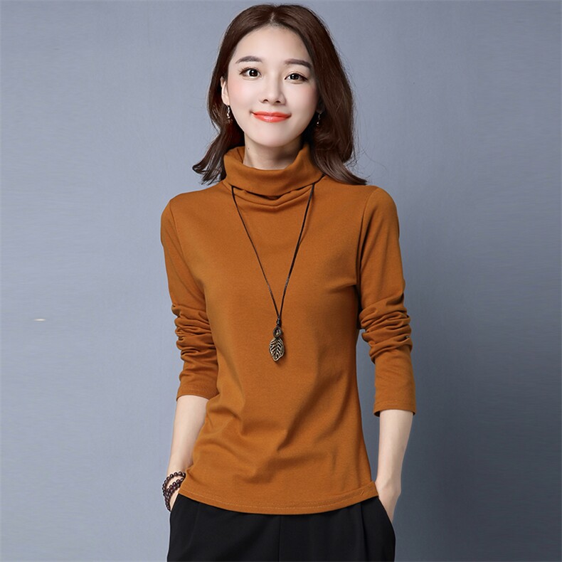 半高领打底衫女长袖内搭2025年新款高级感堆堆领t恤洋气秋冬上衣，女装针织衫/毛衣，鑫鑫格